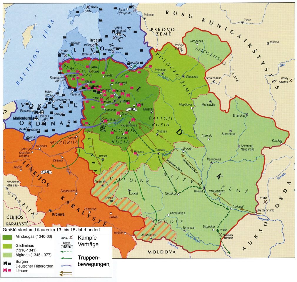Karte des Territoriums Litauens im 13. bis 15. Jahrhundert