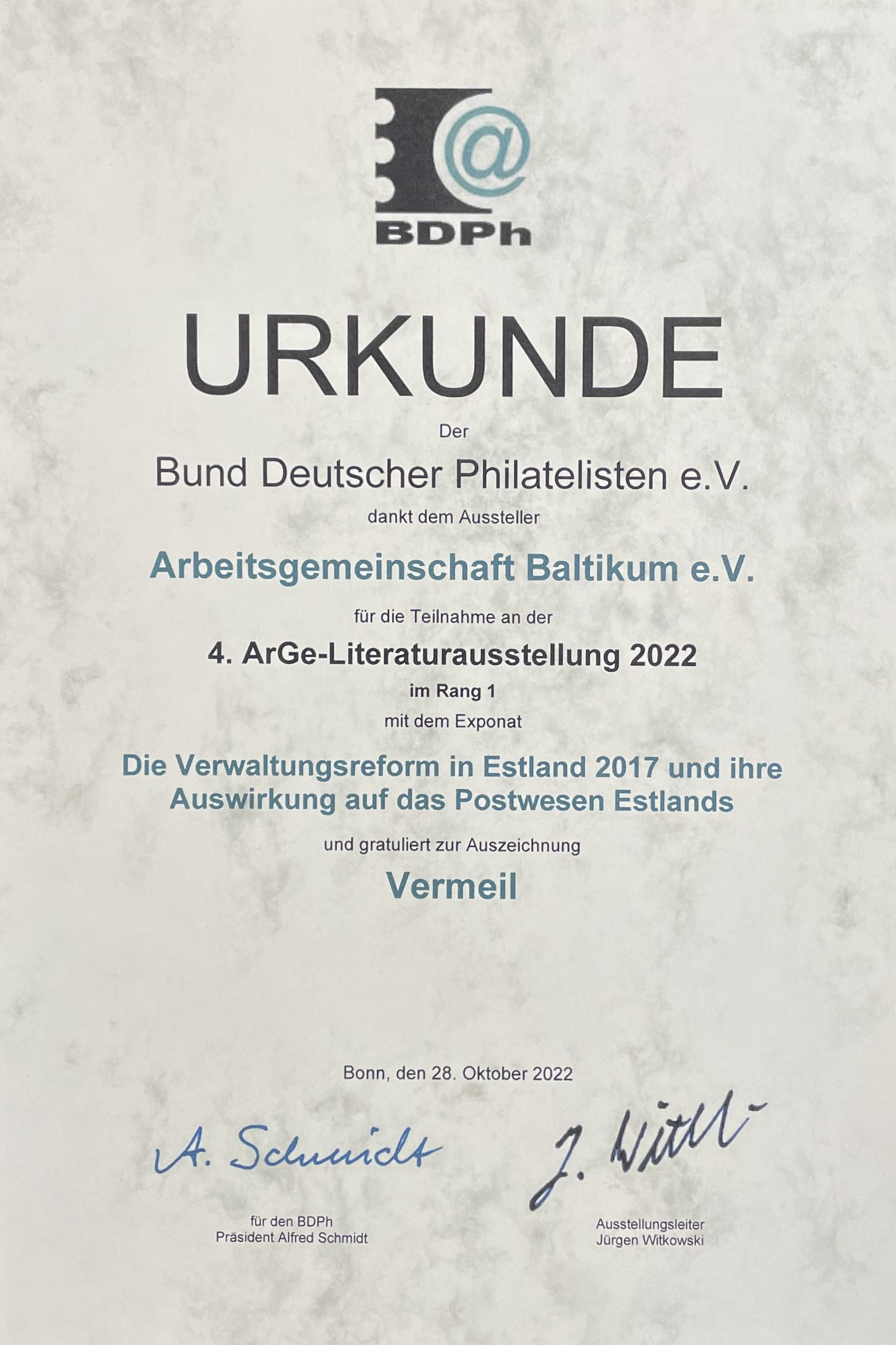 4th ArGe literature exhibition of the BDPh 2022: Vermeil (75 p.) for working guide no. 1