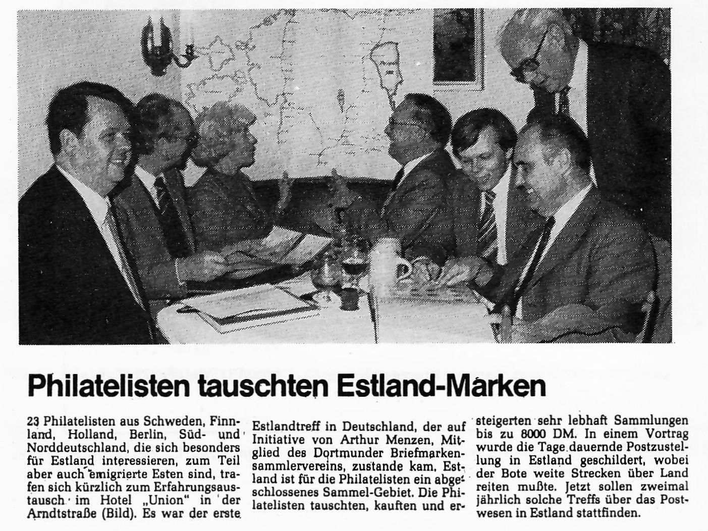 Newspaper report of the Ruhr-Nachrichten No. 263 of 11.11.1981 about the first meeting of the Estonia philatelists in Dortmund. 
