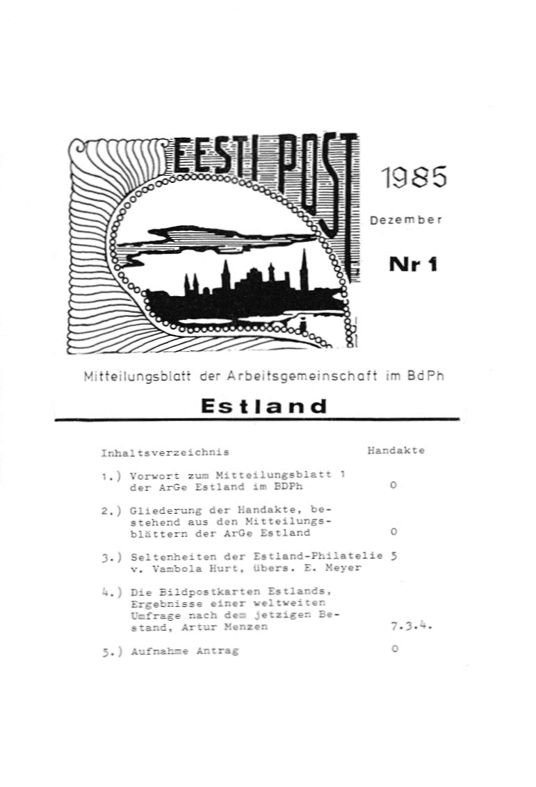 Cover page Eesti Post Nr. 1, December 1985