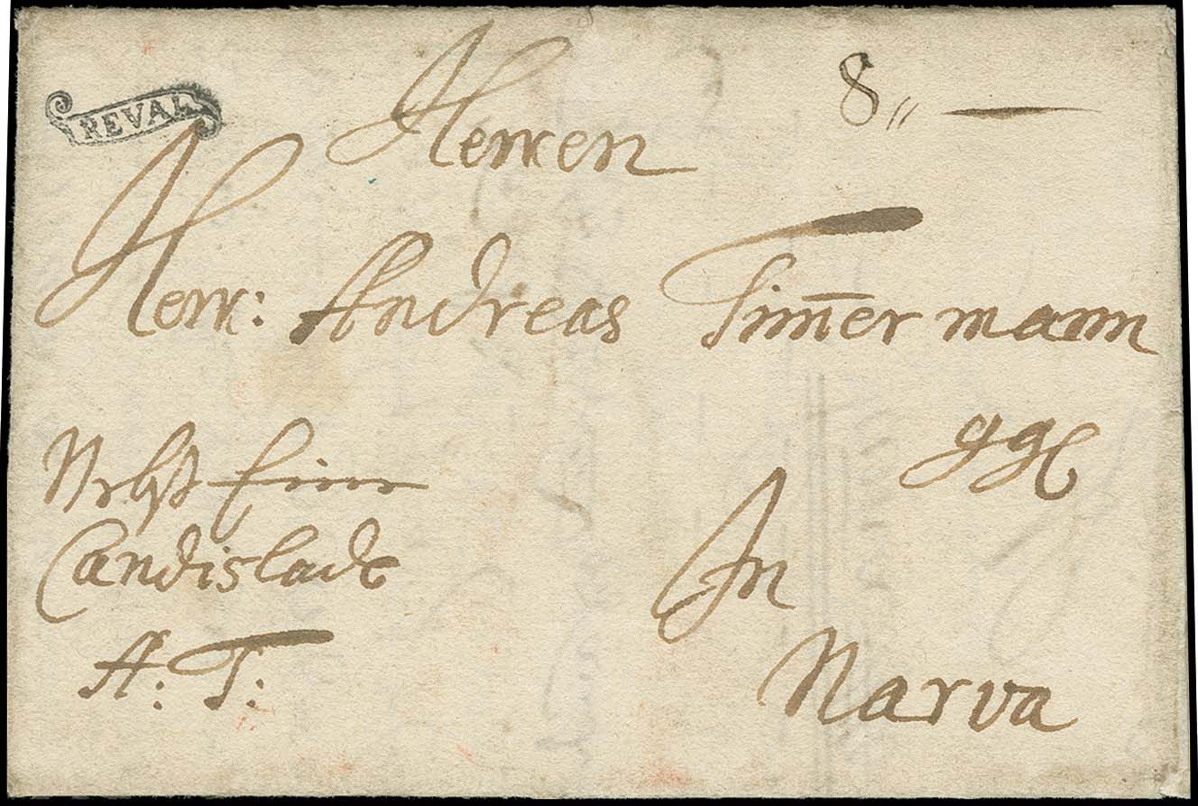 Cover 1710 from Reval to Narva with Banderol cancel