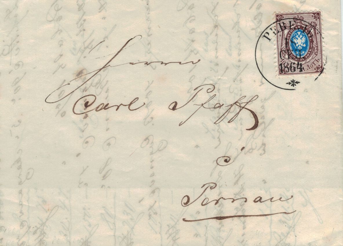 Letter 1864 from Reval to Pernau with date-circle postmark