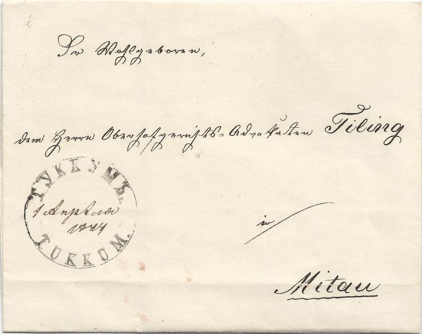 Brief 1844 von Tukkum nach Mitau