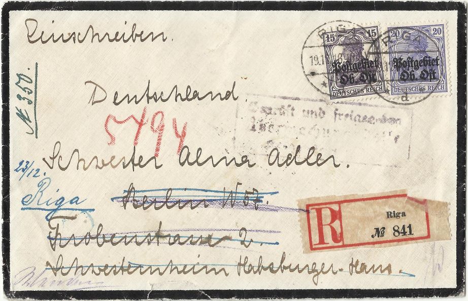 Brief 1918 von Riga nach Berlin