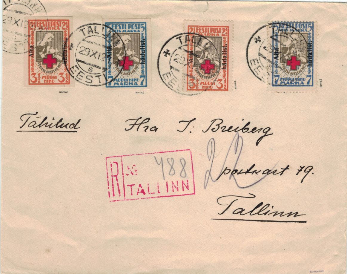 Inland R-cover 1921 with correct postage and Aita hädalist stamps