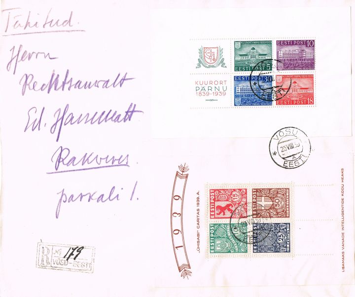 R letter 1939 from Võsu to Rakvere