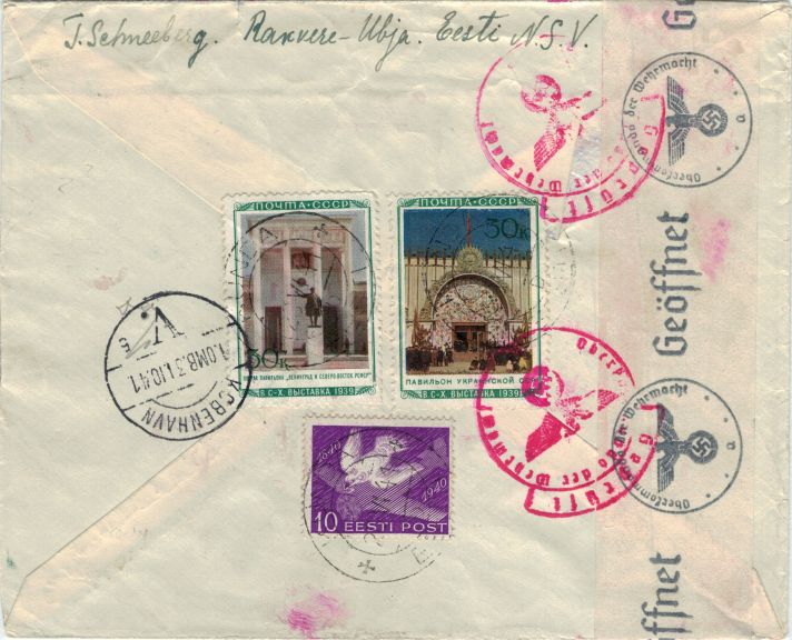 Zensierter Brief 1941 von Kunda nach Kopenhagen Rückseite