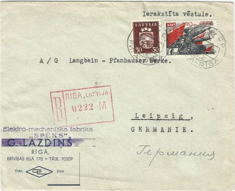 Mischfrankatur sowjetisch - lettisch, 1941