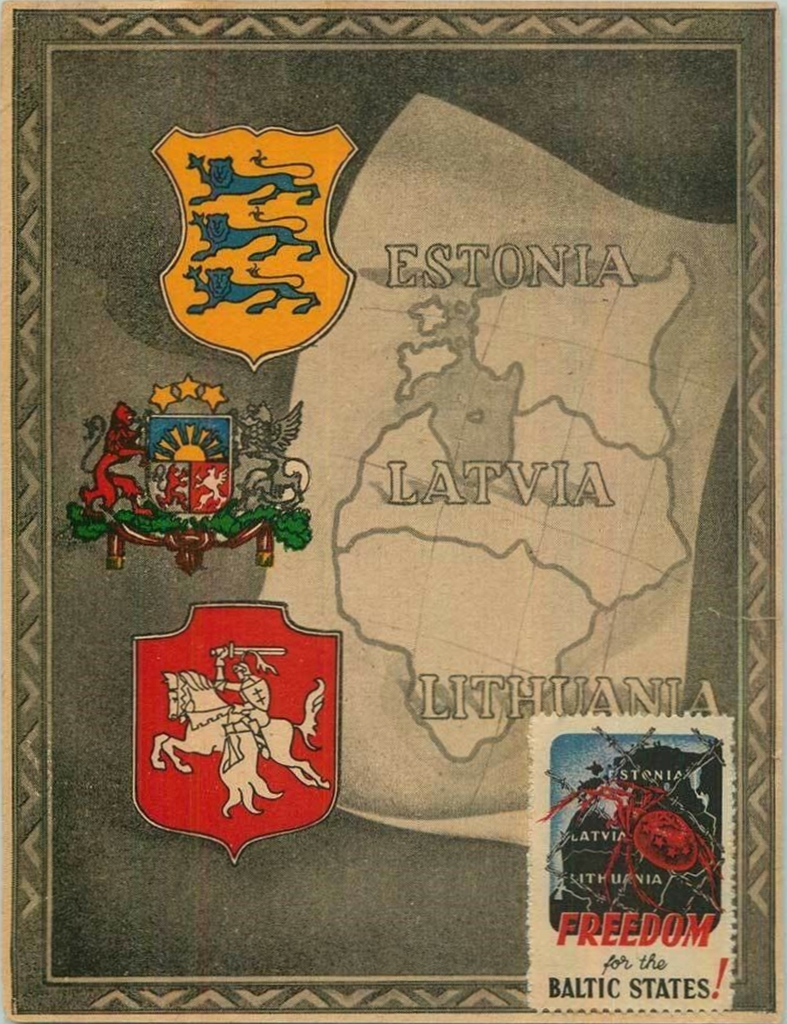 Postcard with vignette 'Freedom for the Baltic States'
