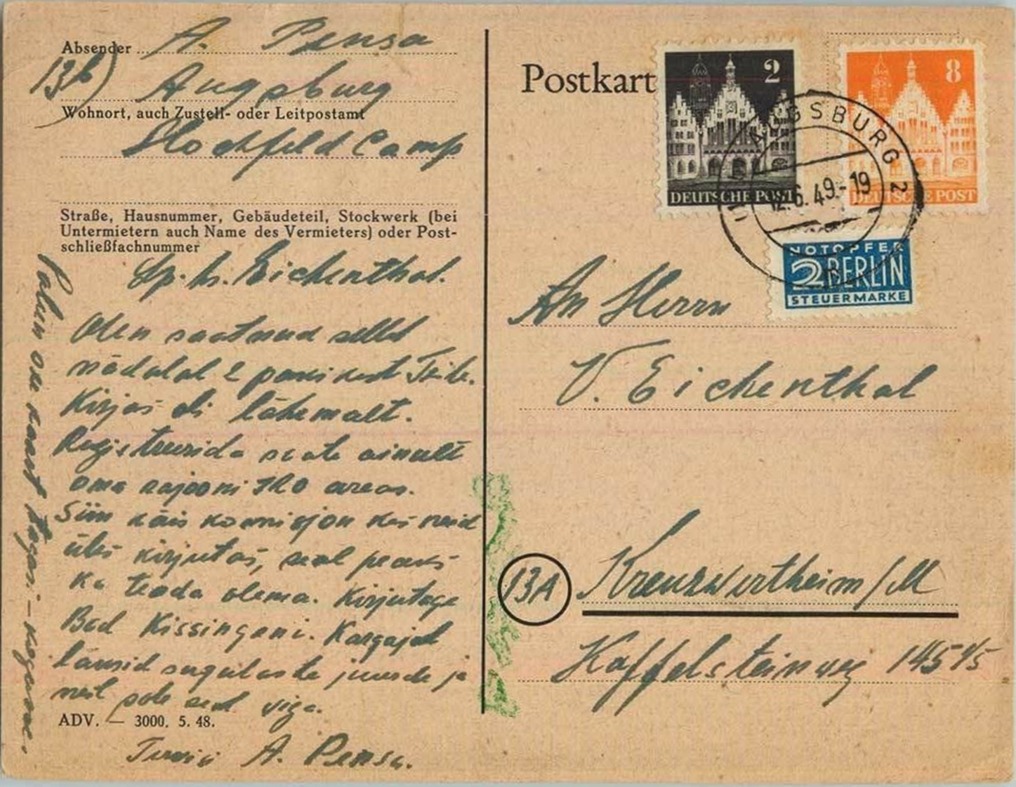 Postkarte von Pensa an Eichenthal