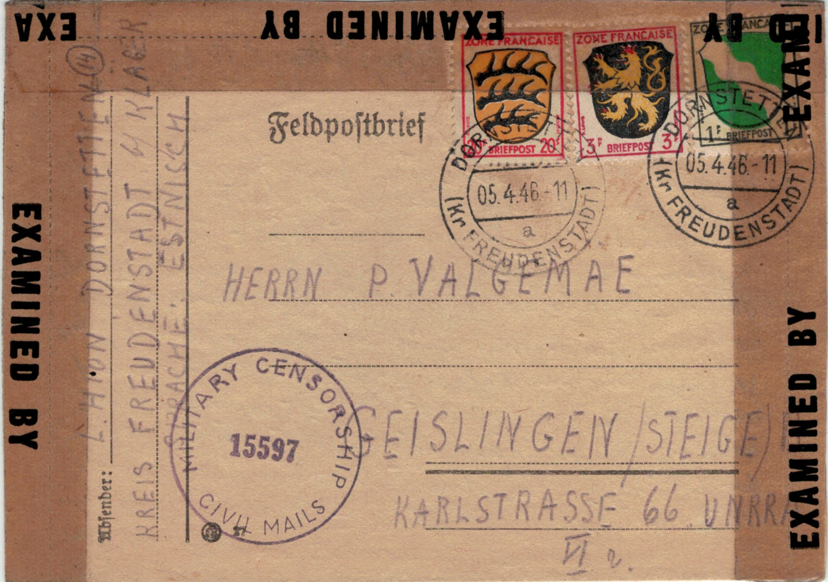 Inlandsbrief aus Dornstetten