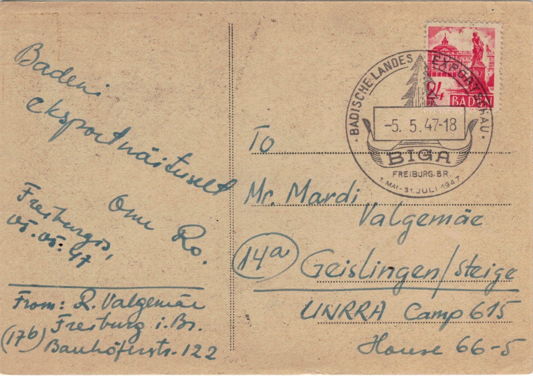 Domestic letter from Freiburg