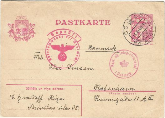 Postal stationary with bilingual Soviet cancel, 1940