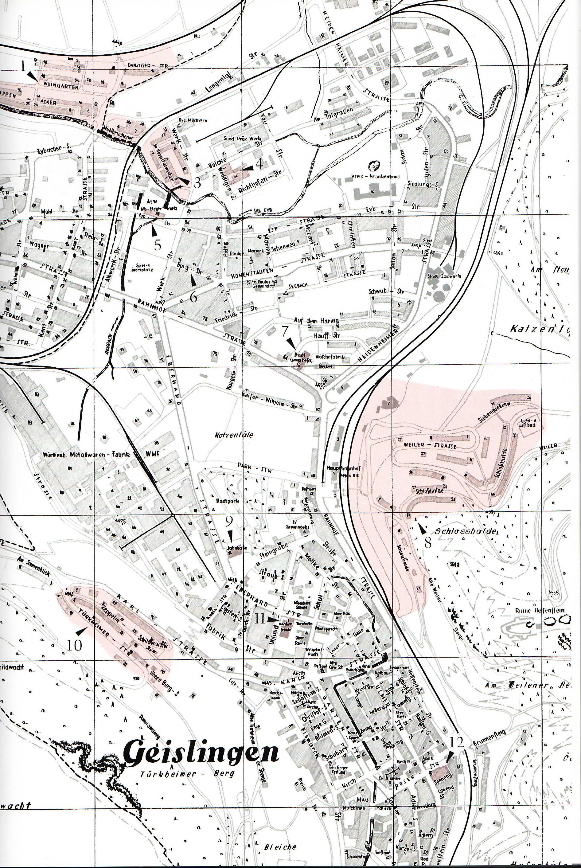 City map Geislingen 1945