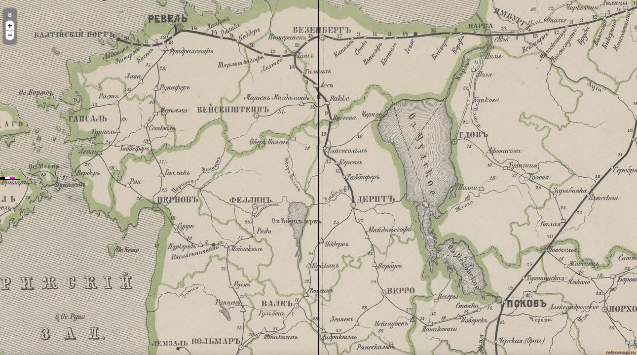 Karte der Postrouten in Estland 1881