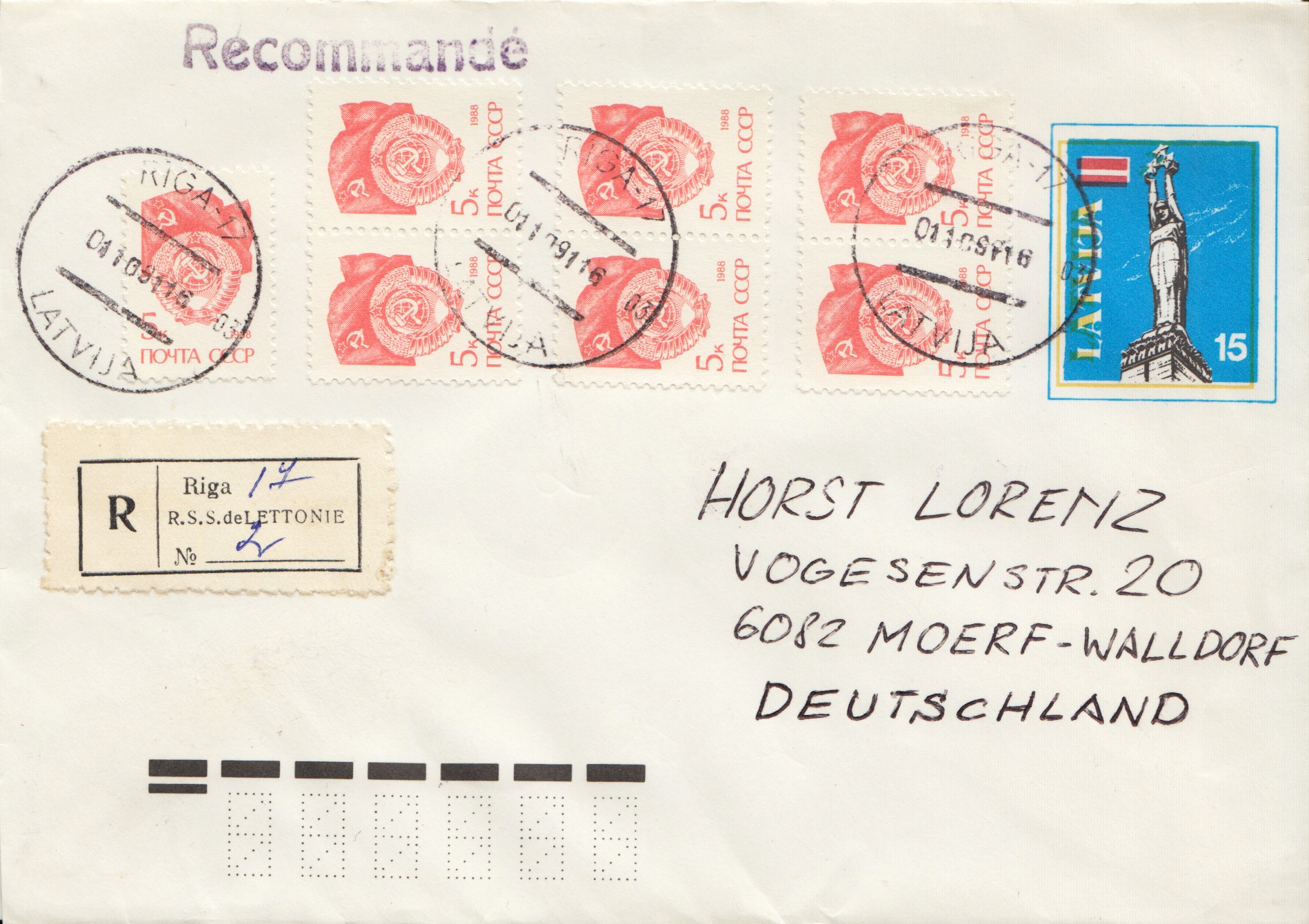 Mixed franking with Latvia postal stationary