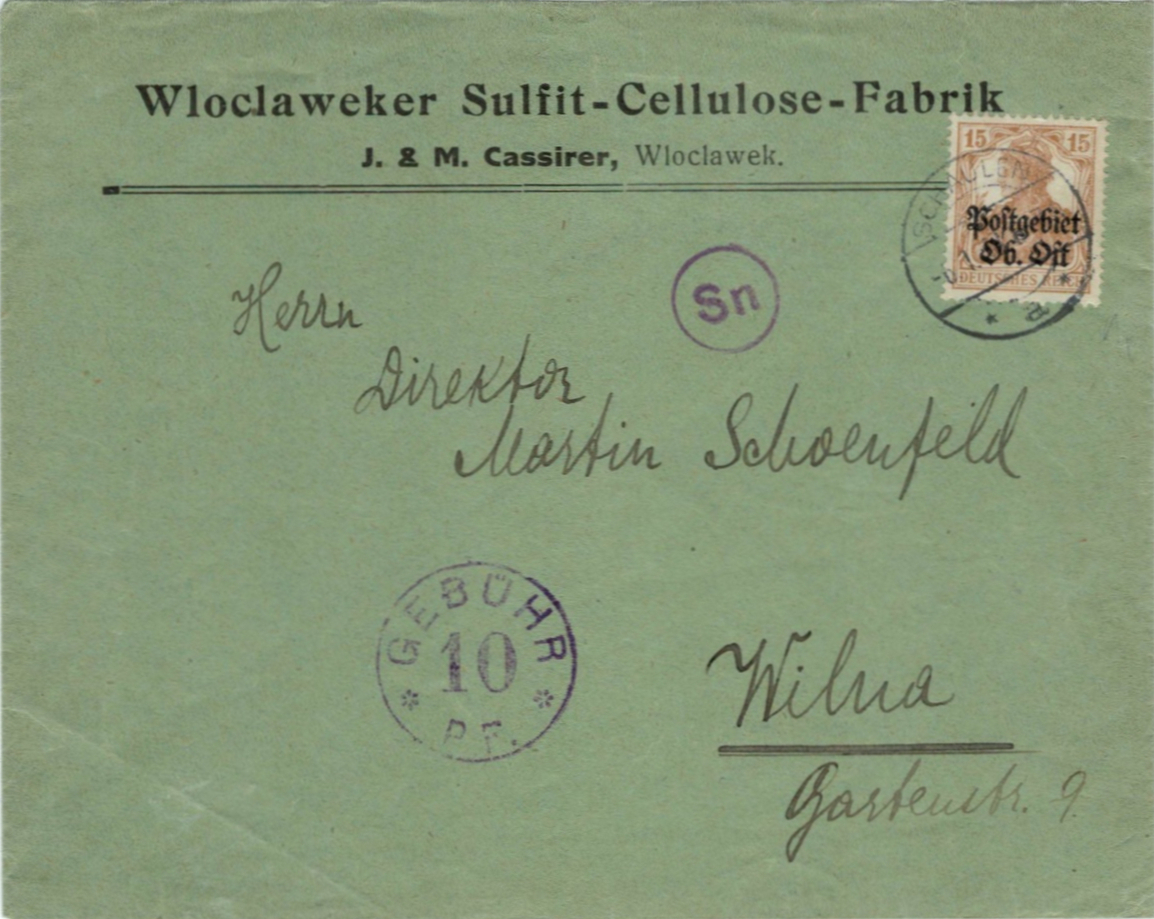 Letter with postmark Schaulen 1918