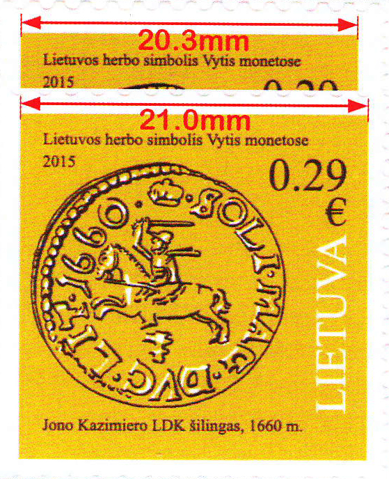 Value at 0.29 Euro of the 2015 postage stamp series in two editions and different formats, Mi-No. 1179 I-II