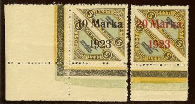 Airmail stamps 1923 with Päevaleht perforation