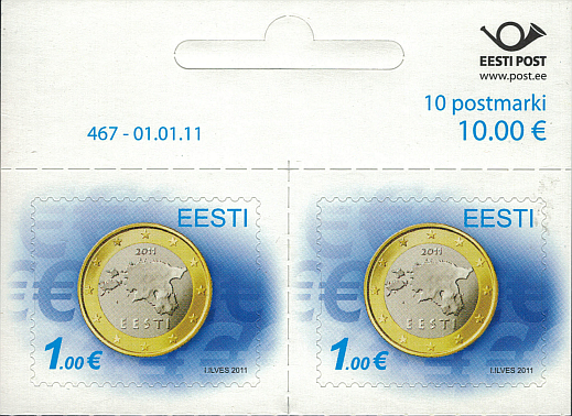 Michel No. 681 Estonian 1 € coin on 1.00 € stamp