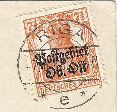 Overprint postal area Ober Ost on Germania stamp