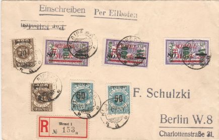 Postal item in mixed currency franking Mark / Litas