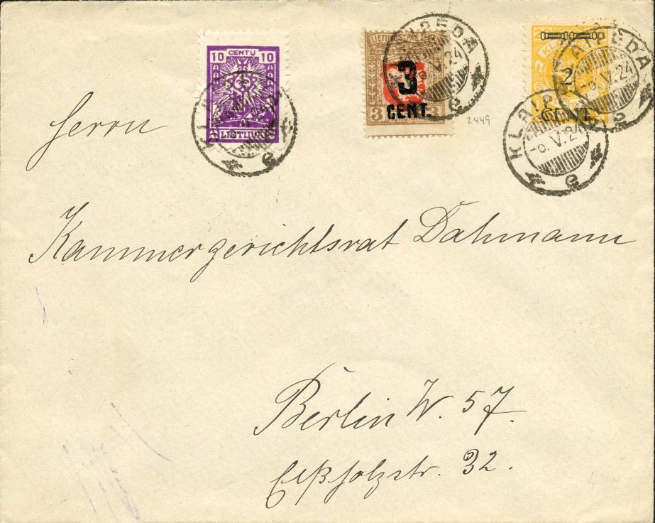 Letter from Memel to Berlin dated 6 V 24