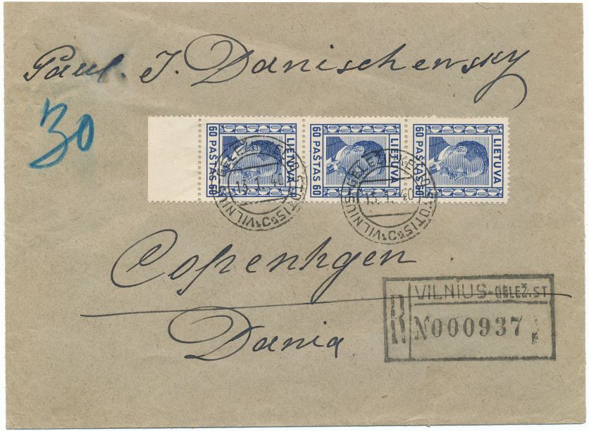 Foreign cover dated 13.1.1940 from Vilnius to Copenhagen