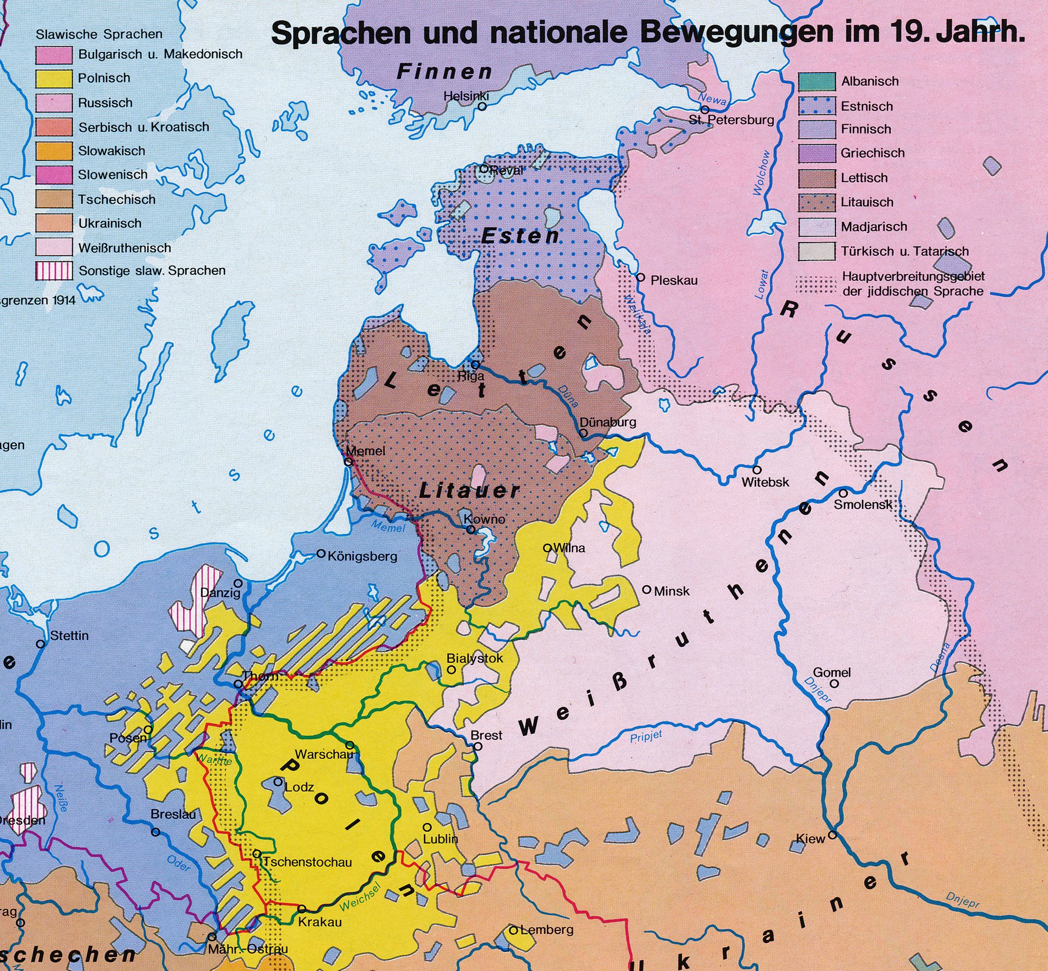 Karte Sprachen und nationale Bewegungen im 19. Jahrhundert 