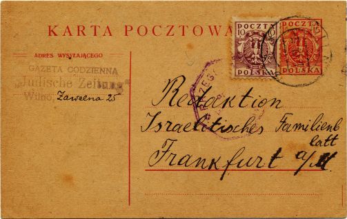 Polnische Ganzsache vom 5.10.1919 von Wilno nach Frankfurt