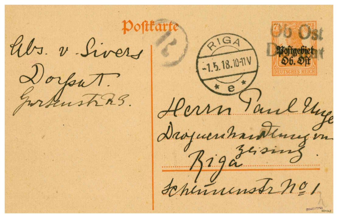 Postcard 1918 from Dorpat to Riga