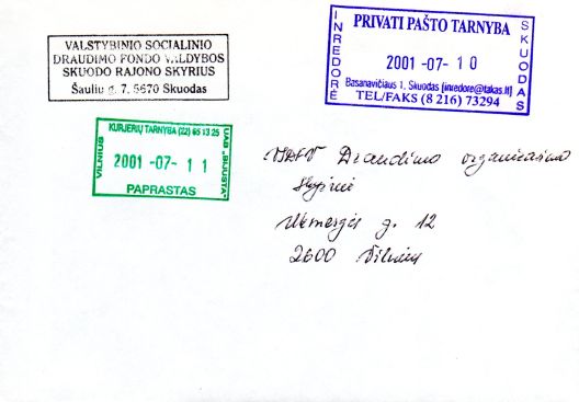 Private mail from Skuodas to Vilnius