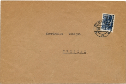 Non-philatelic letter with Nepriklausoma issue at 30 kopecks from Šiauliai/Schaulen dated 28.7.41 