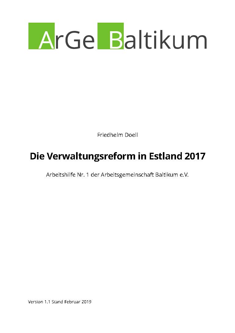 Buchtitel Arbeitshilfe Nr. 1 Die Verwaltungsreform in Estland 2017