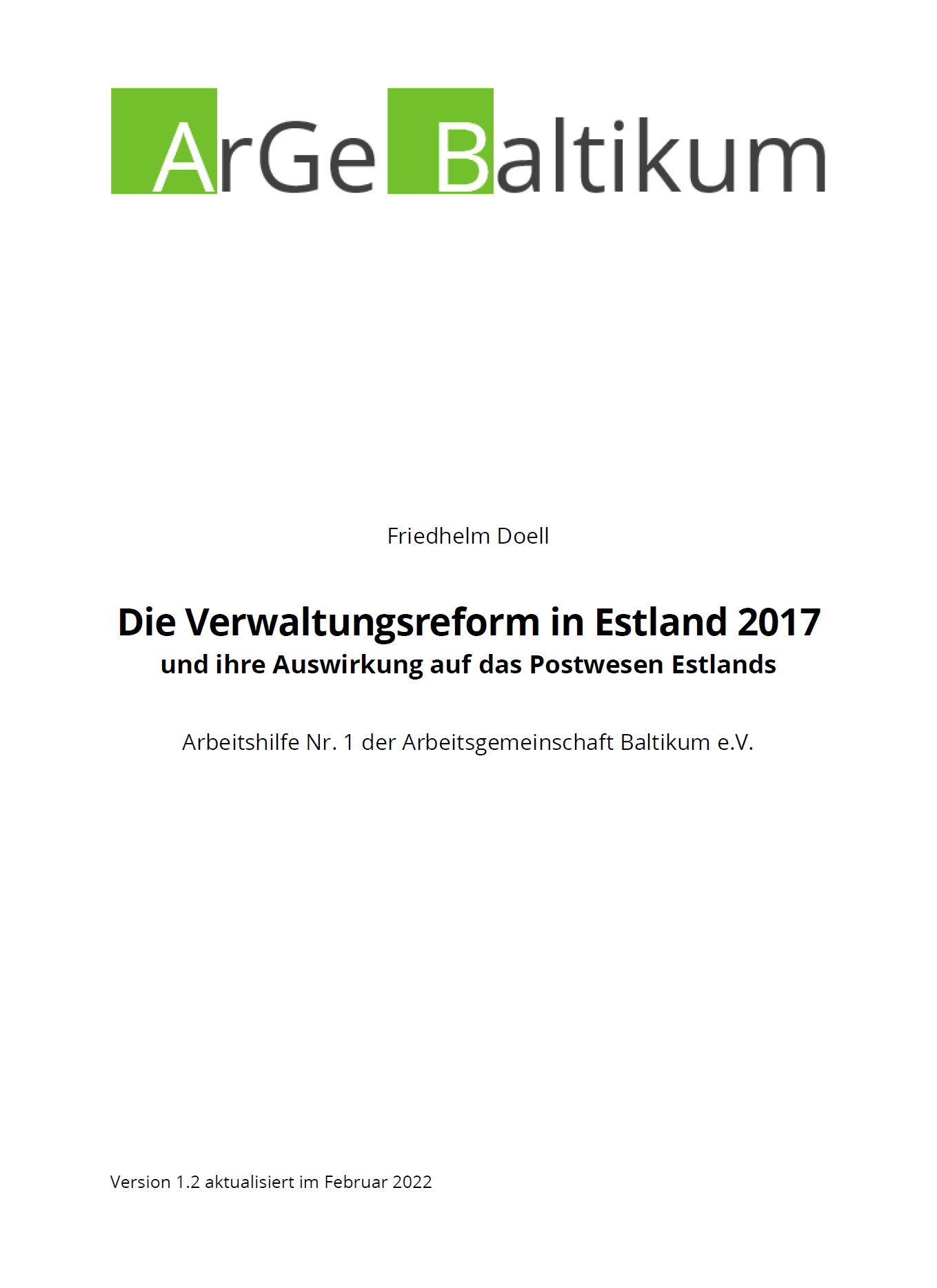 Book title Arbeitshilfe Nr.1: The Administrative Reform in Estonia 2017